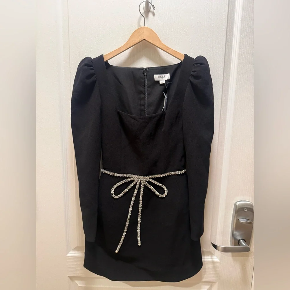HELSI Crystal Bow Mini Dress in Black with Silver Accents Size XS NWT - Picture 5 of 7